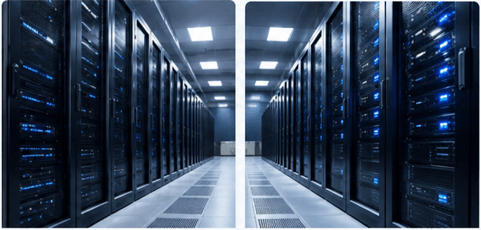 Data center server room with mission-critical cooling systems